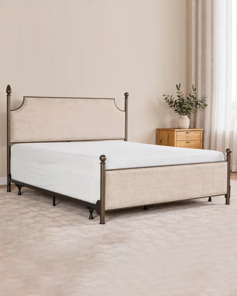 Soft upholstered elegance with refined metal accents