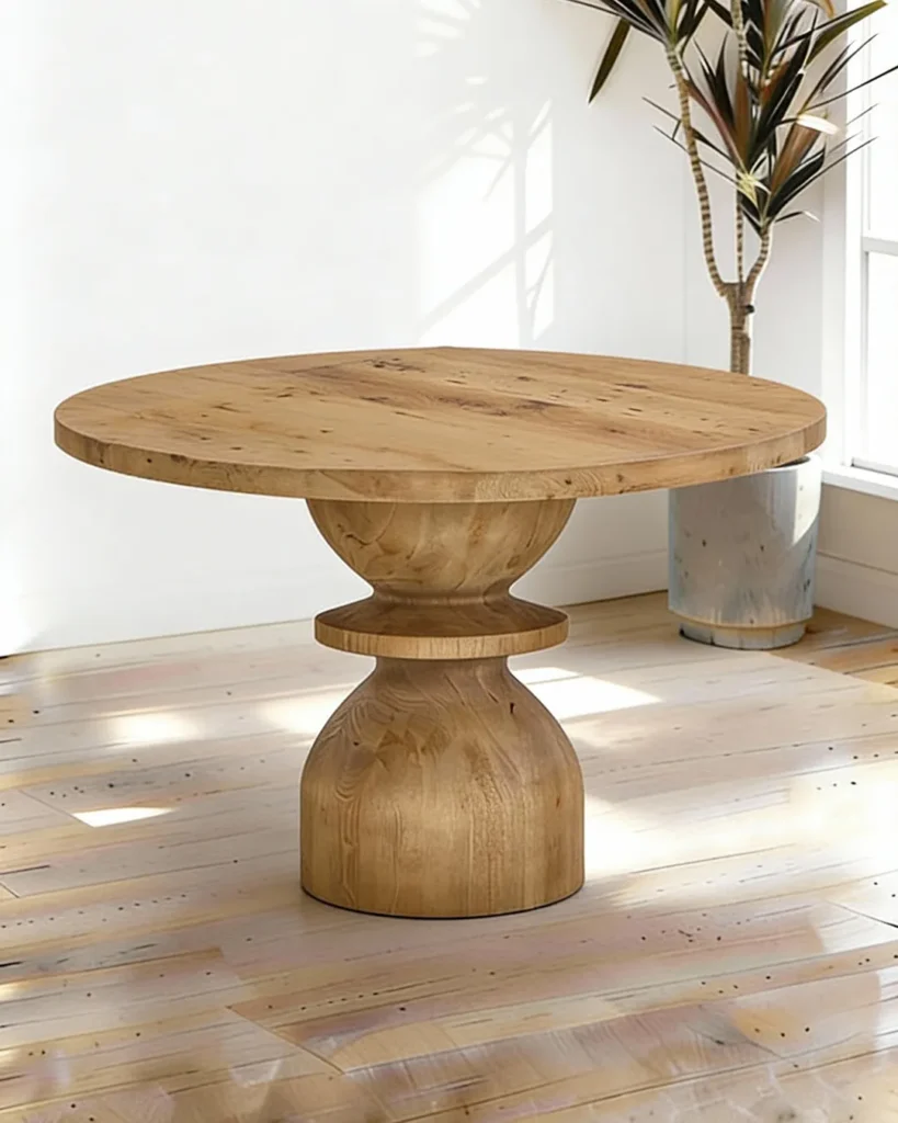 Sculptural solid wood pedestal table for luxury hospitality