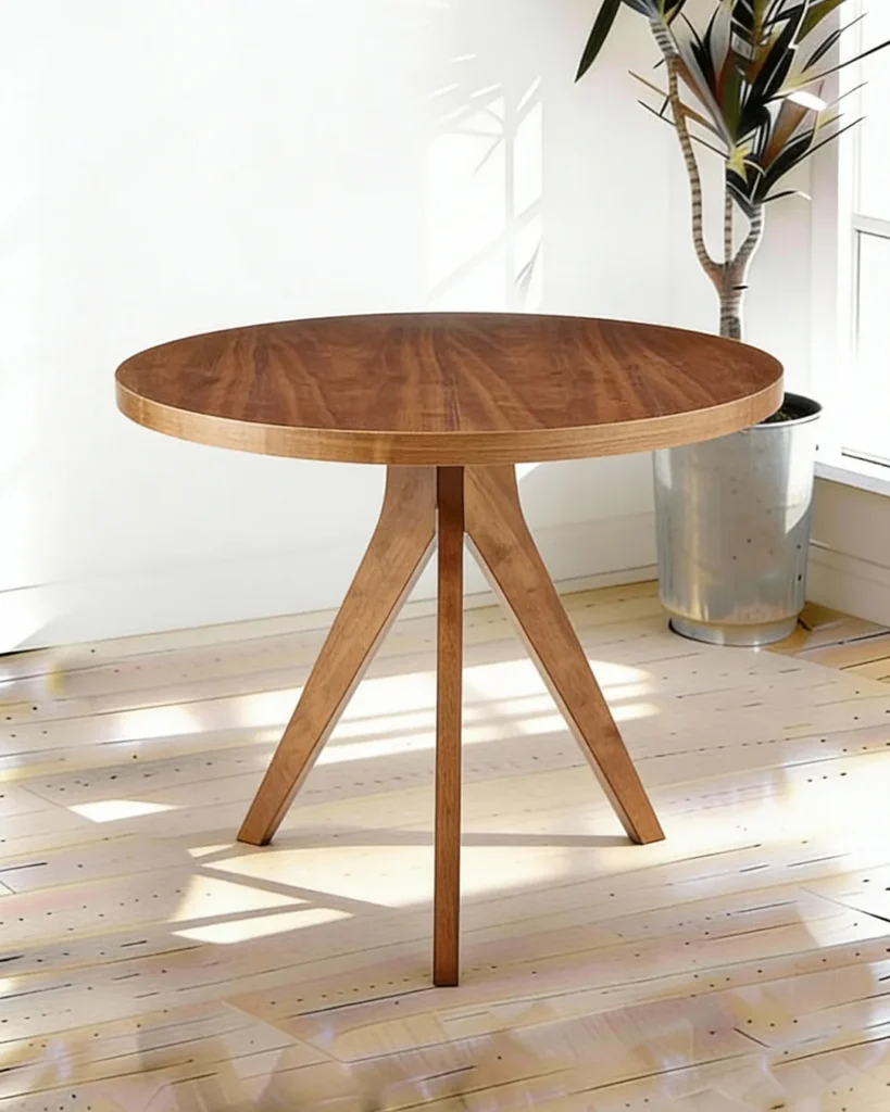 Handcrafted solid wood table with elegant pedestal base