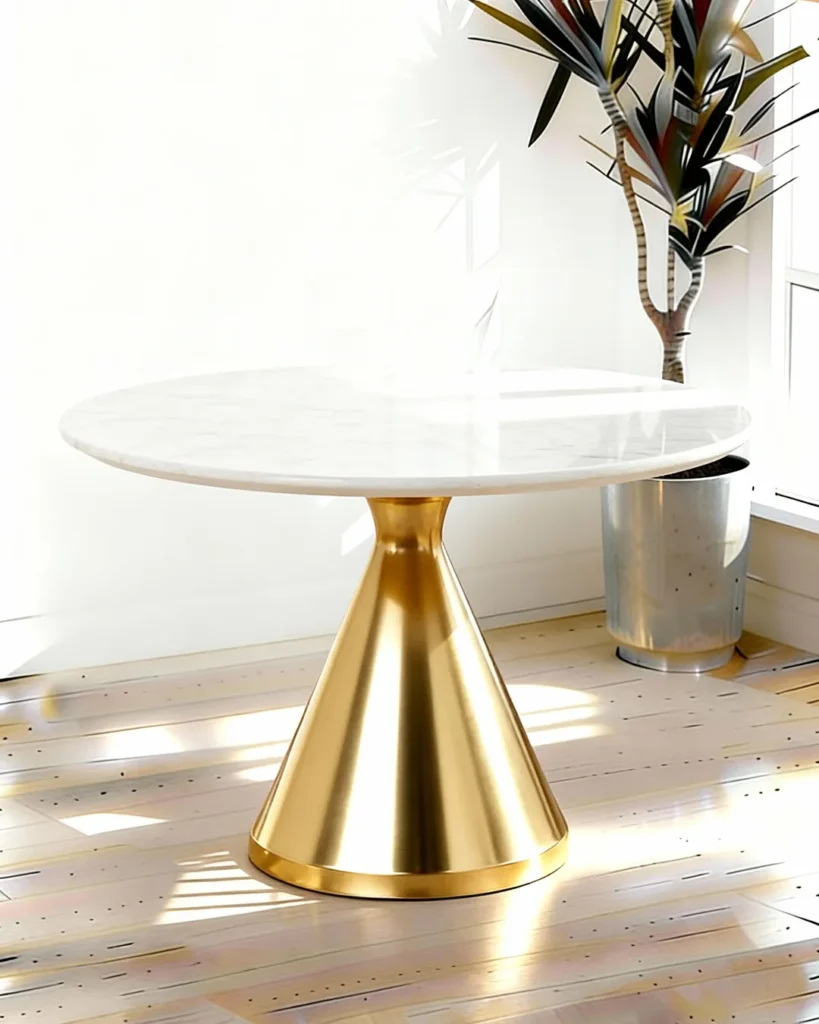 Refined marble table with sculptural golden elegance