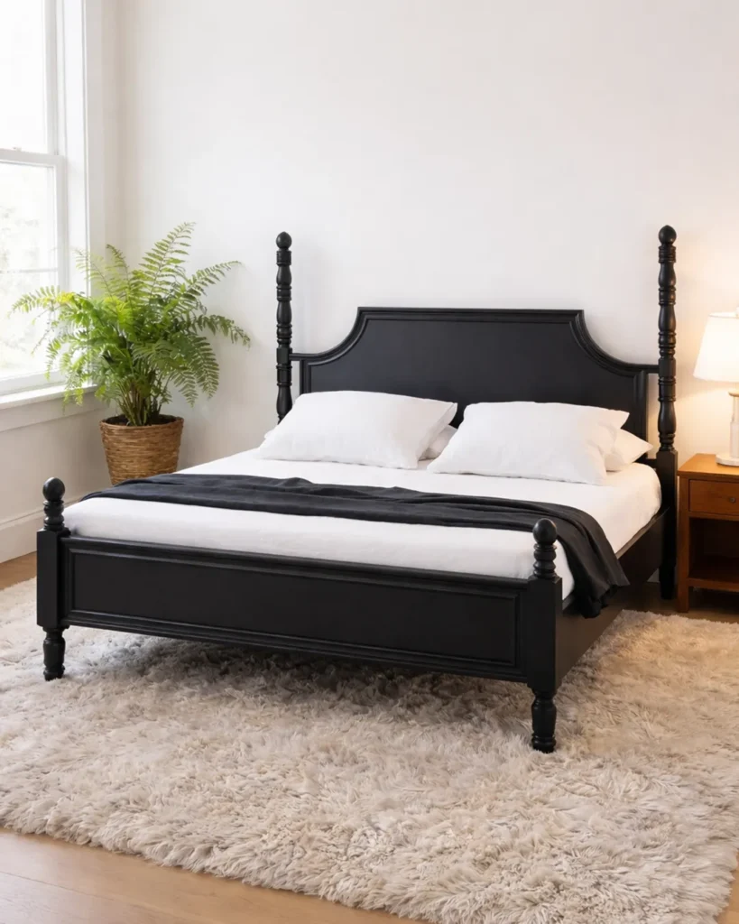 Classic wooden bed with refined hospitality elegance