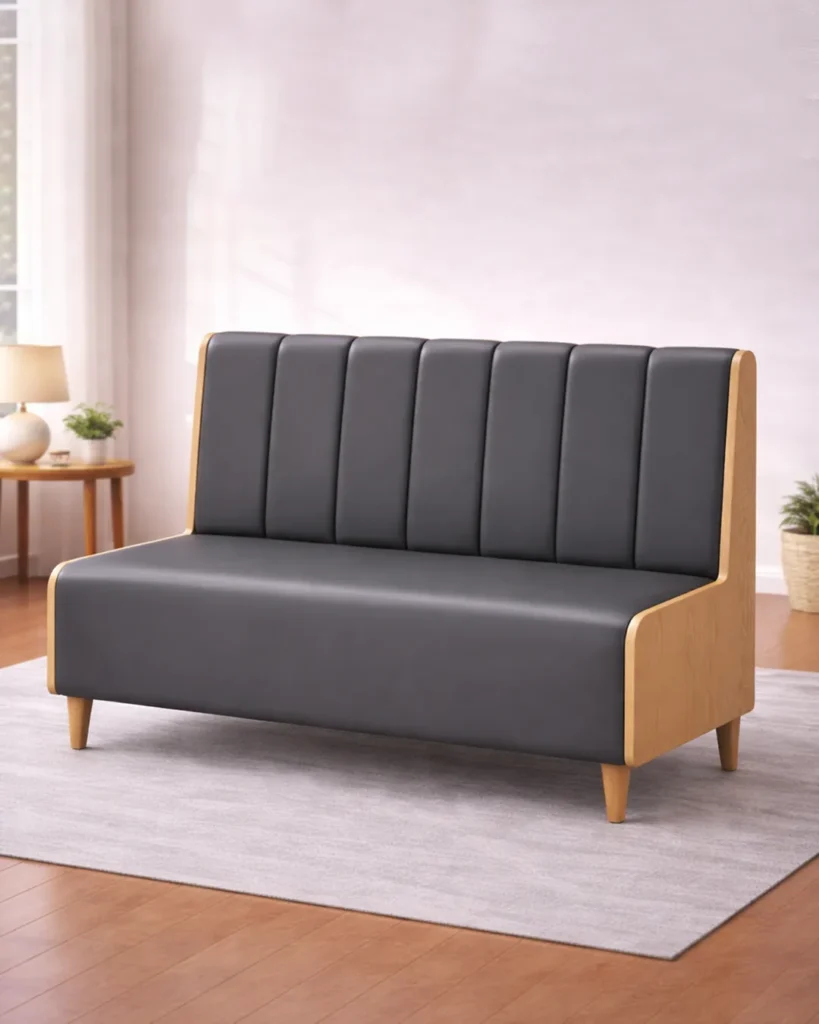 Architectural sofa blending warmth, structure, and comfort