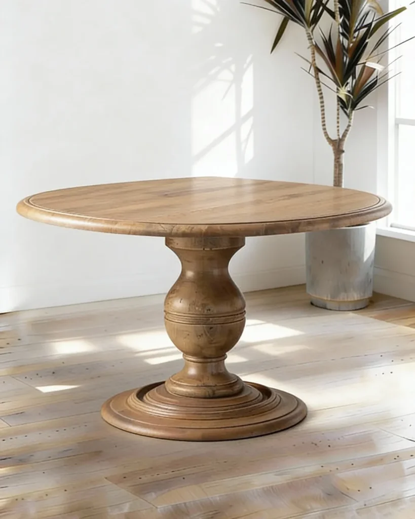 Classic solid wood round pedestal table