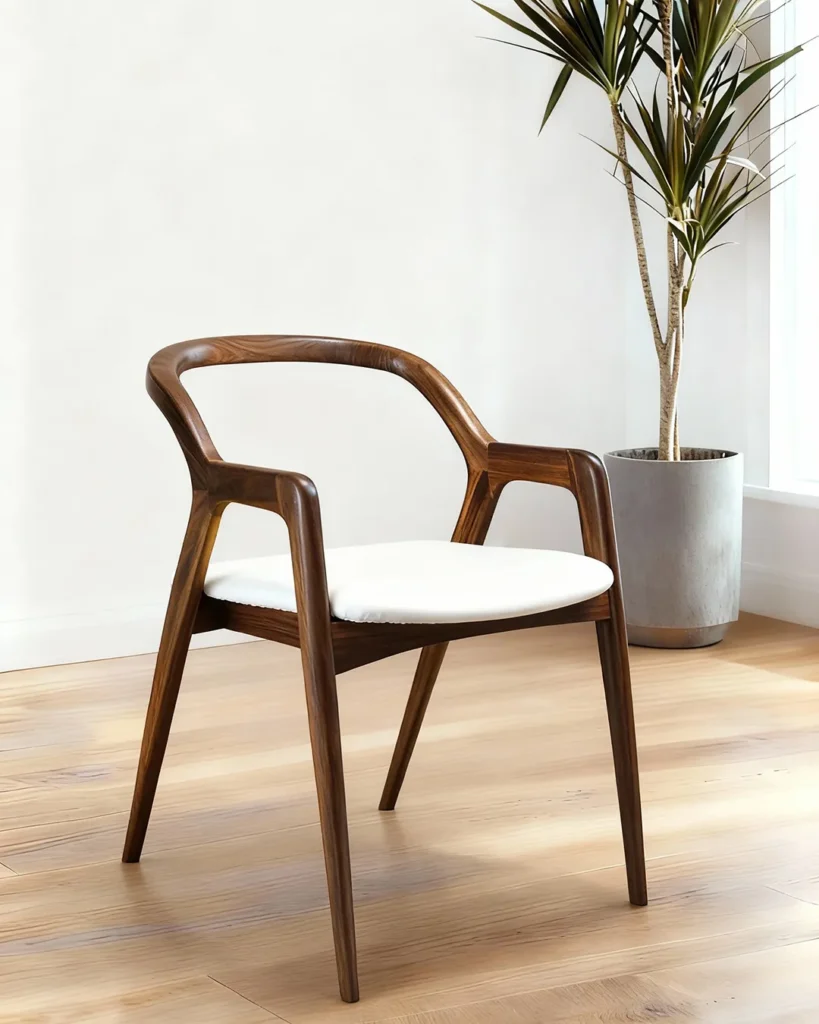 Sculpted solid wood dining chair with upholstered seat