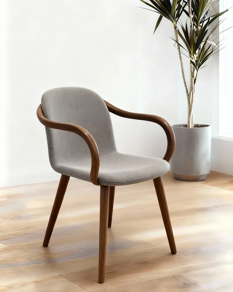 Refined wooden armchair with neutral upholstery, modern