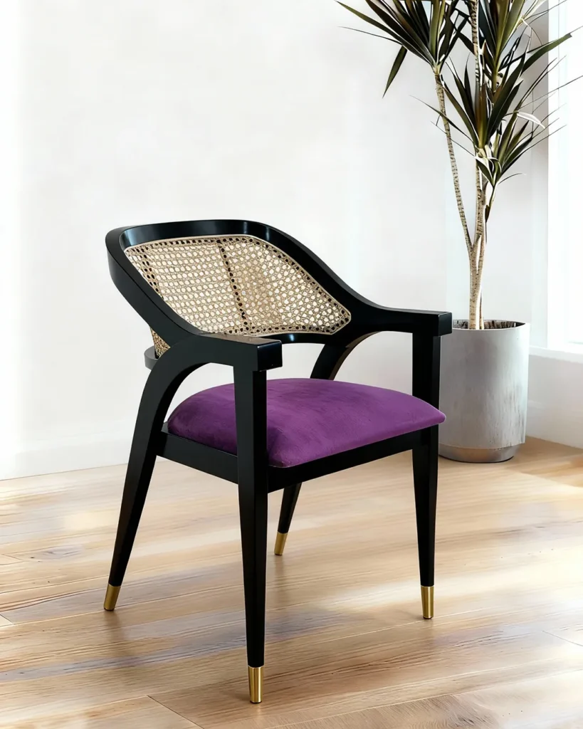 Bold cane armchair with refined luxury accents