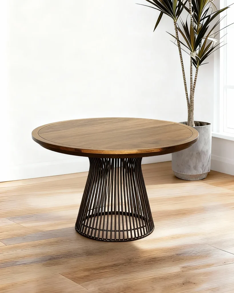 Elegant round table with sculptural base, customizable