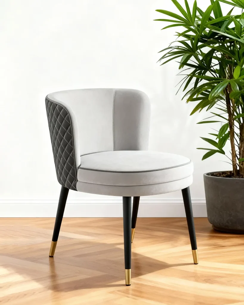 Elegant upholstered lounge chair with quilted backrest