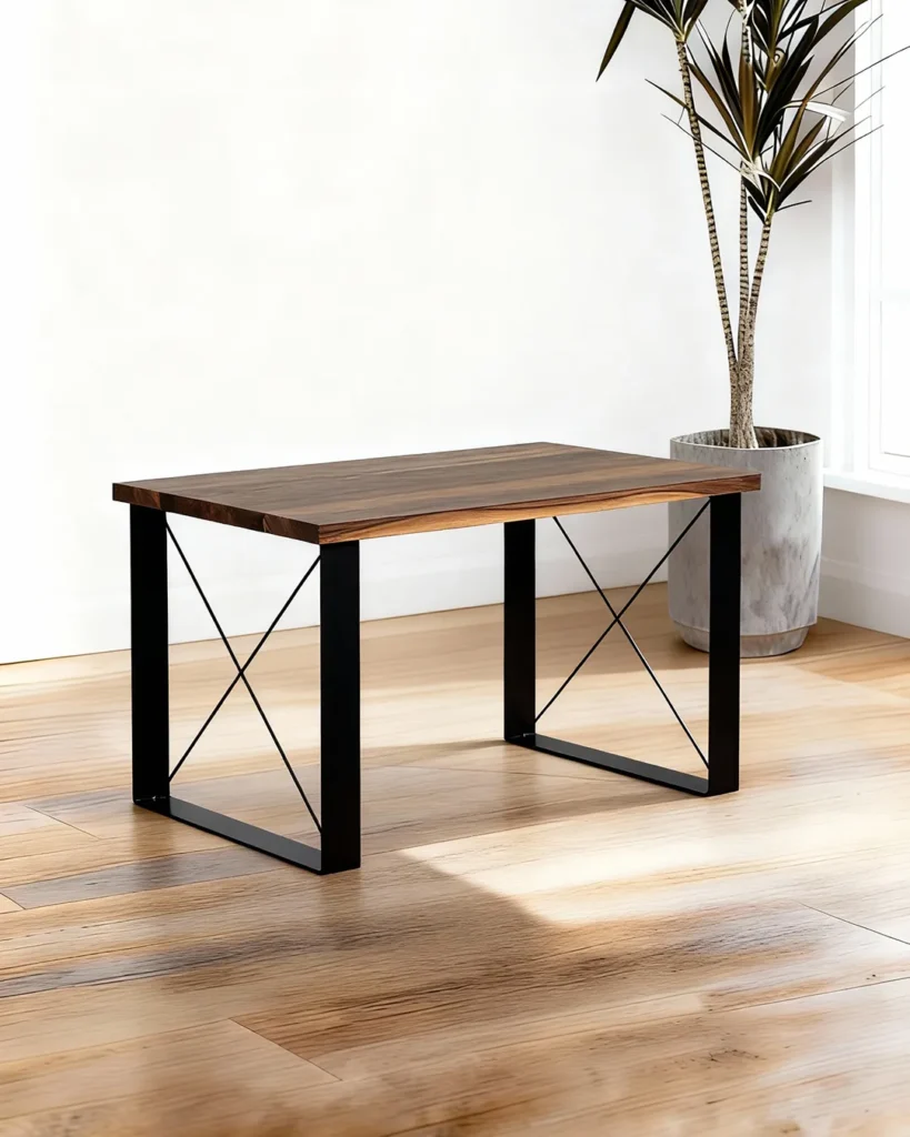Contemporary rectangular table with industrial elegance, customizable