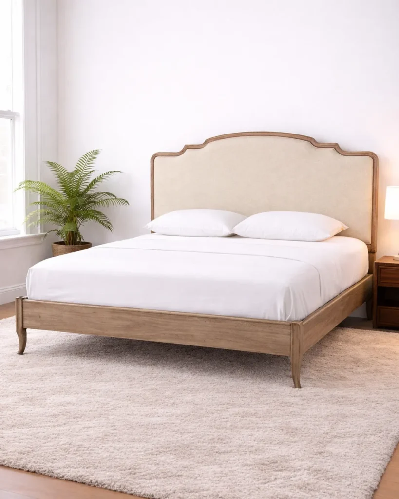 Elegant scalloped headboard meets refined wooden craftsmanship