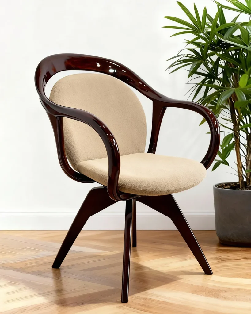 Sculptural swivel chair exuding refined hospitality elegance