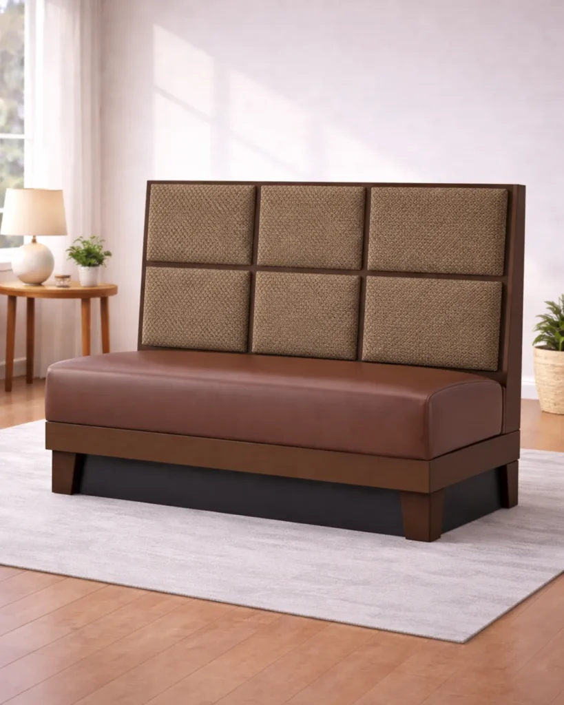 Architectural panel-back sofa with modern luxury presence