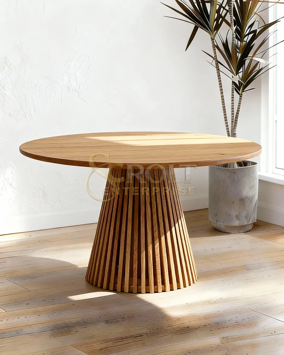 sculptural-solid-wood-table-with-fluted-pedestal