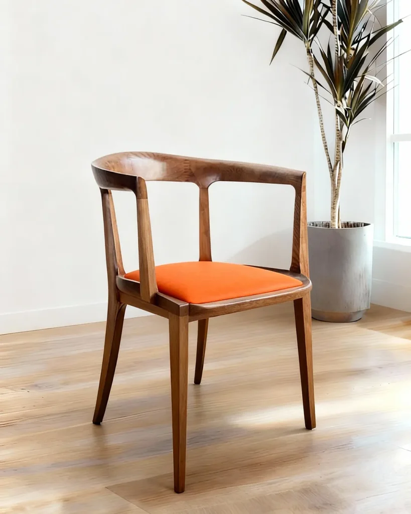Solid wood armchair with vibrant upholstered seat