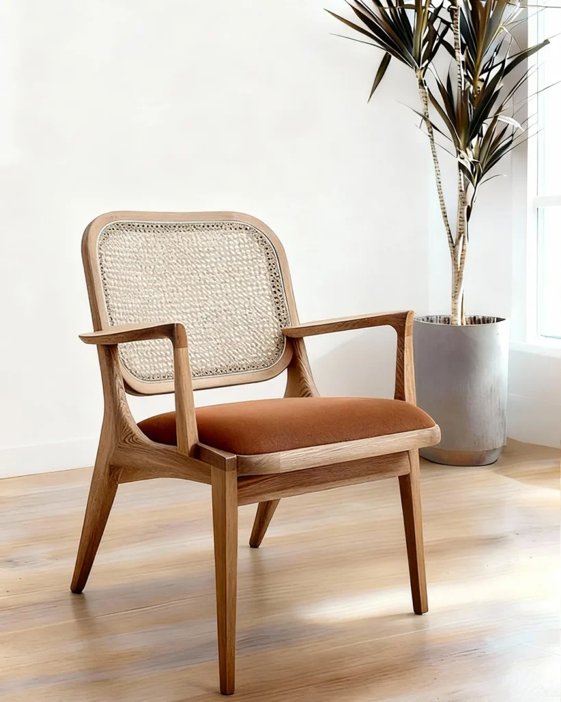 Solid wood armchair with cane backres