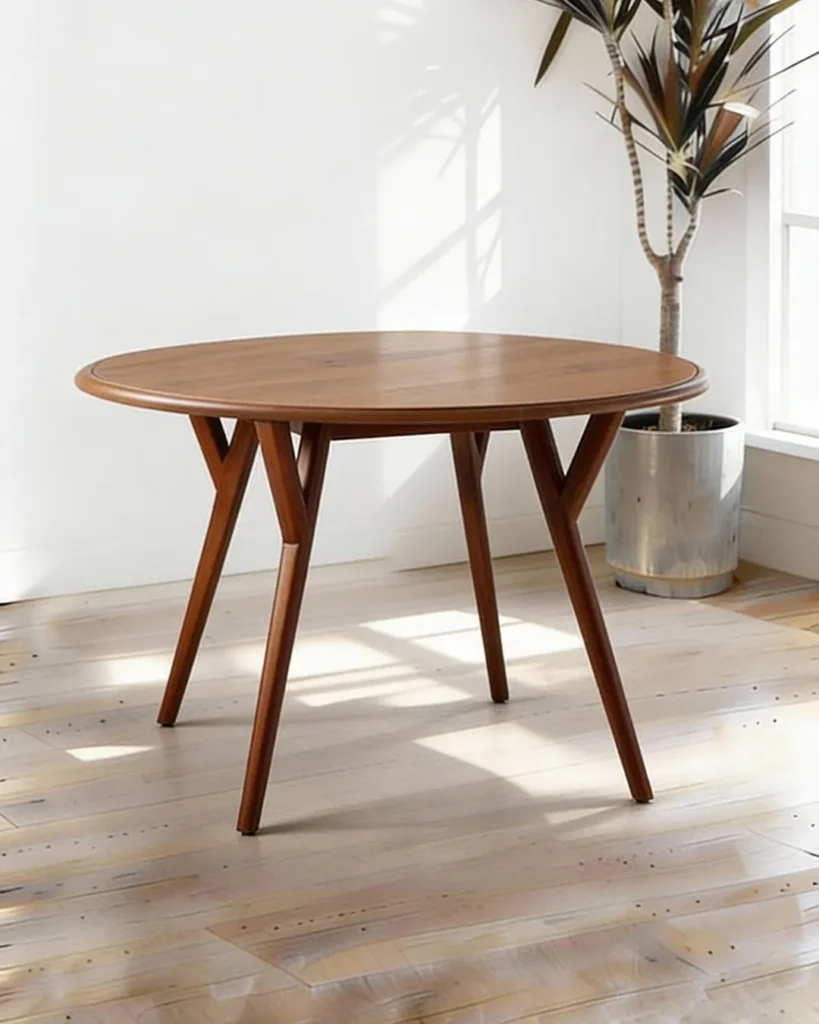 Round table with angled wooden legs