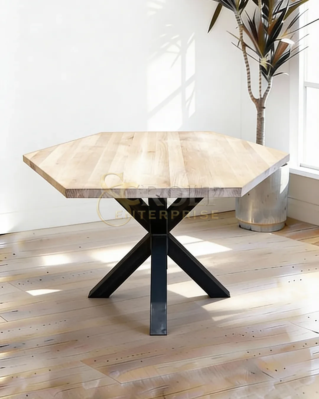 solid-wood-geometric-table-with-bold-metal-base