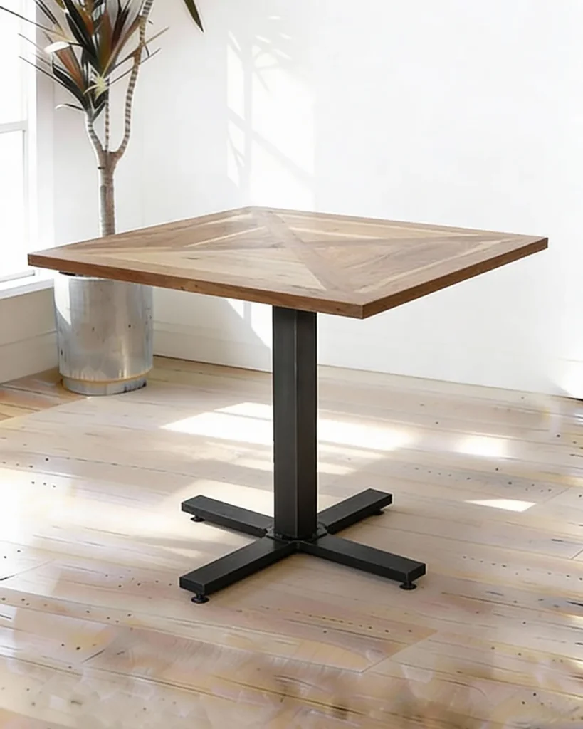 Solid wood table with modern metal base