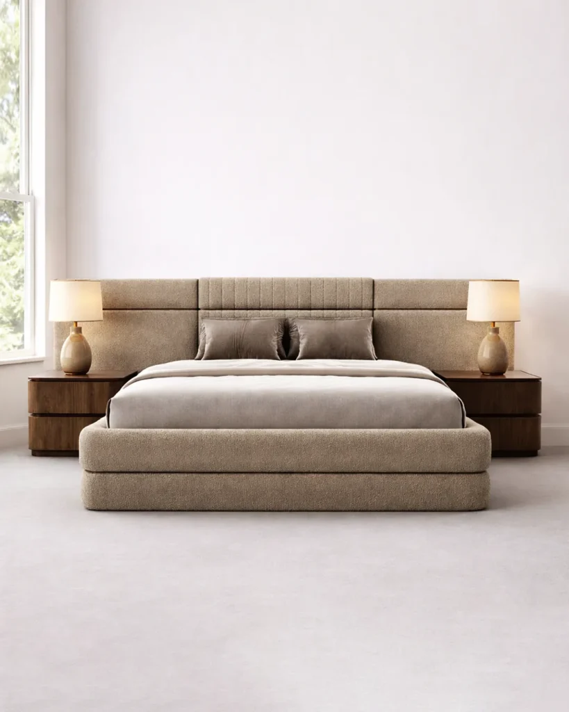 Timeless upholstered bed crafted for refined hospitality spaces