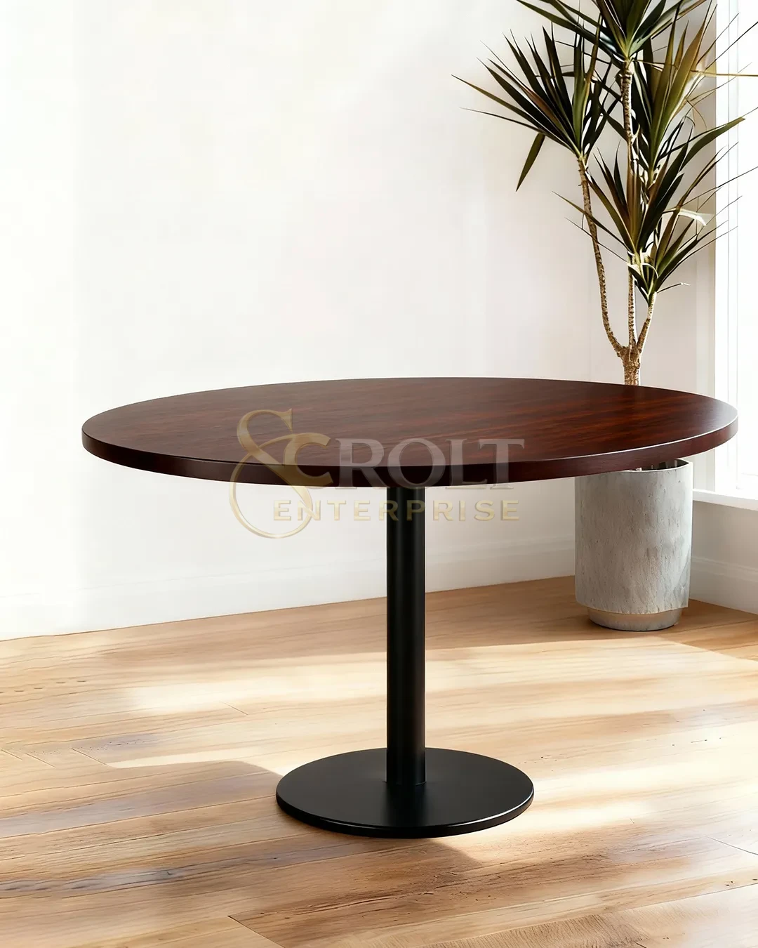 dark-wood-table-with-sleek-black-pedestal