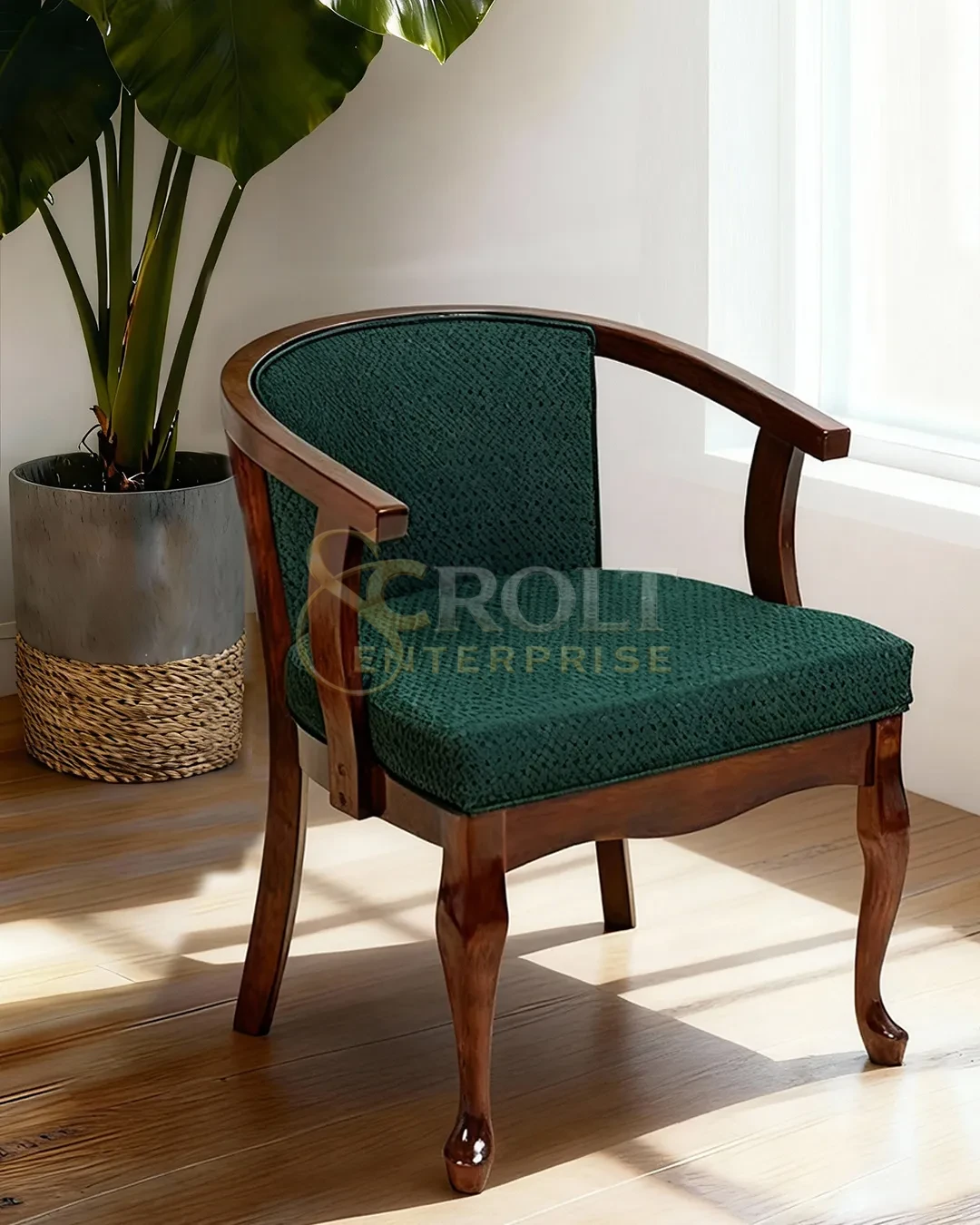 elegant-curved-wood-chair-with-rich-emerald-upholstery