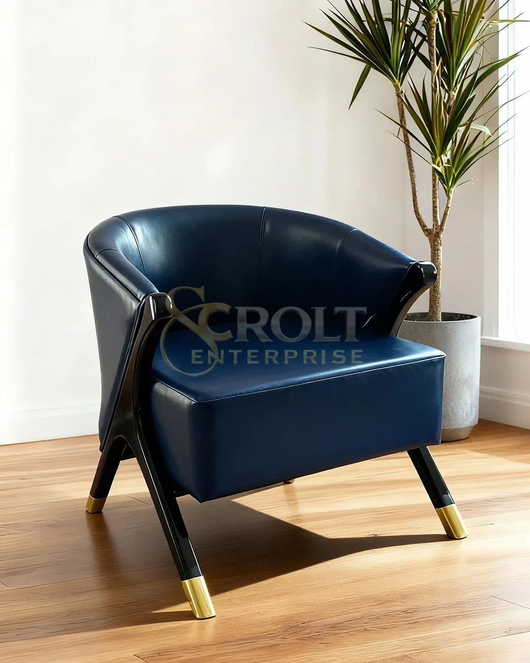 plush-navy-leather-lounge-chair-with-brass-accents