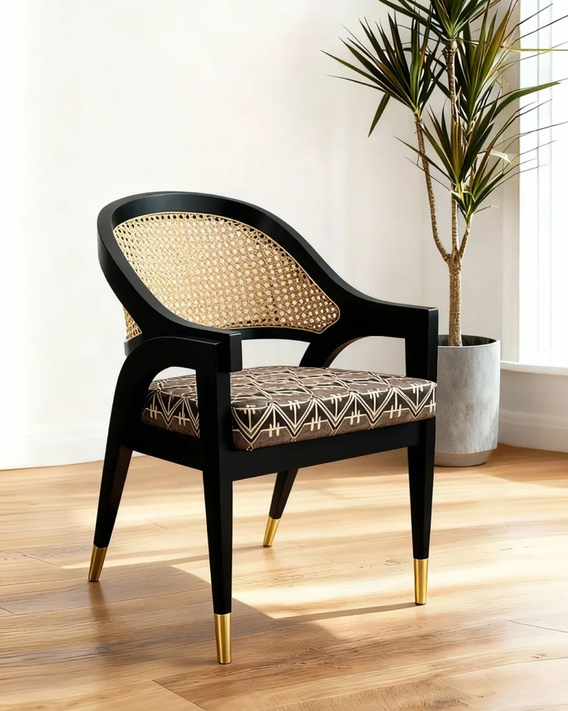 Bold cane armchair with refined luxury accents